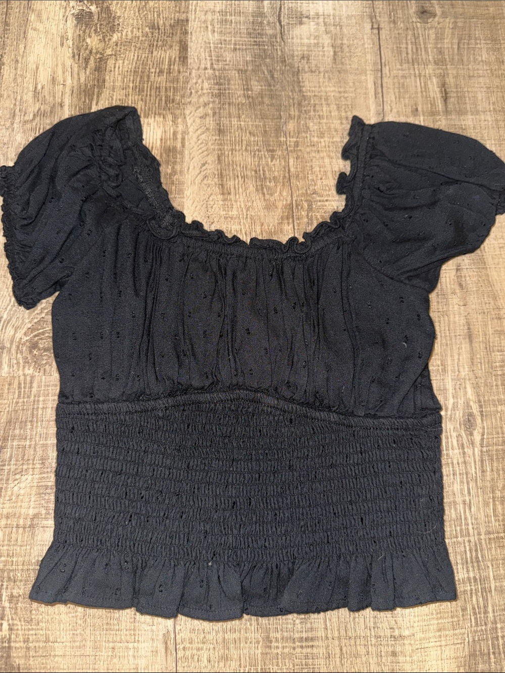 Hollister Black Smocked Peasant Crop Top